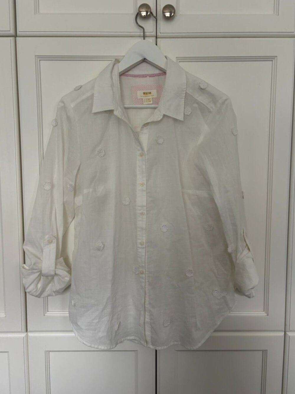 MAEVE from Anthropologie - White button down with shell appliqués